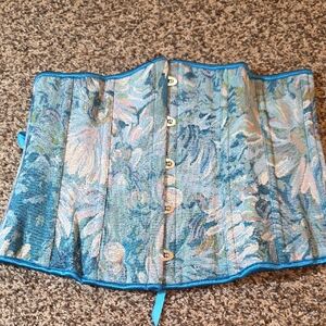 Floral Brocade Corset with Blue Accents